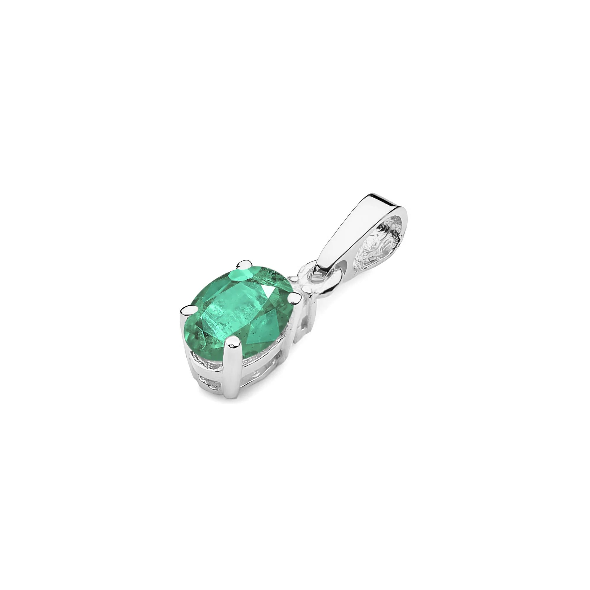 White Gold pendant with oval emerald and additional diamonds.