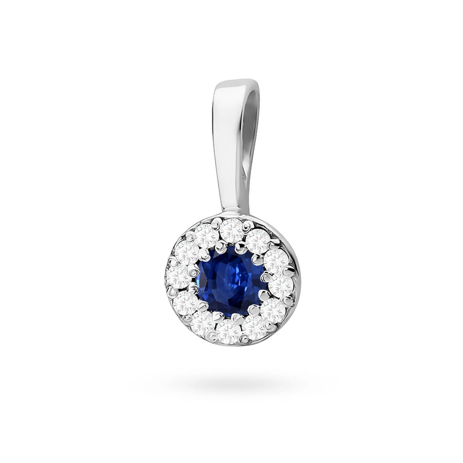 White Gold round pendant with sapphire and real diamonds in 3 colors of 14k(585) gold.