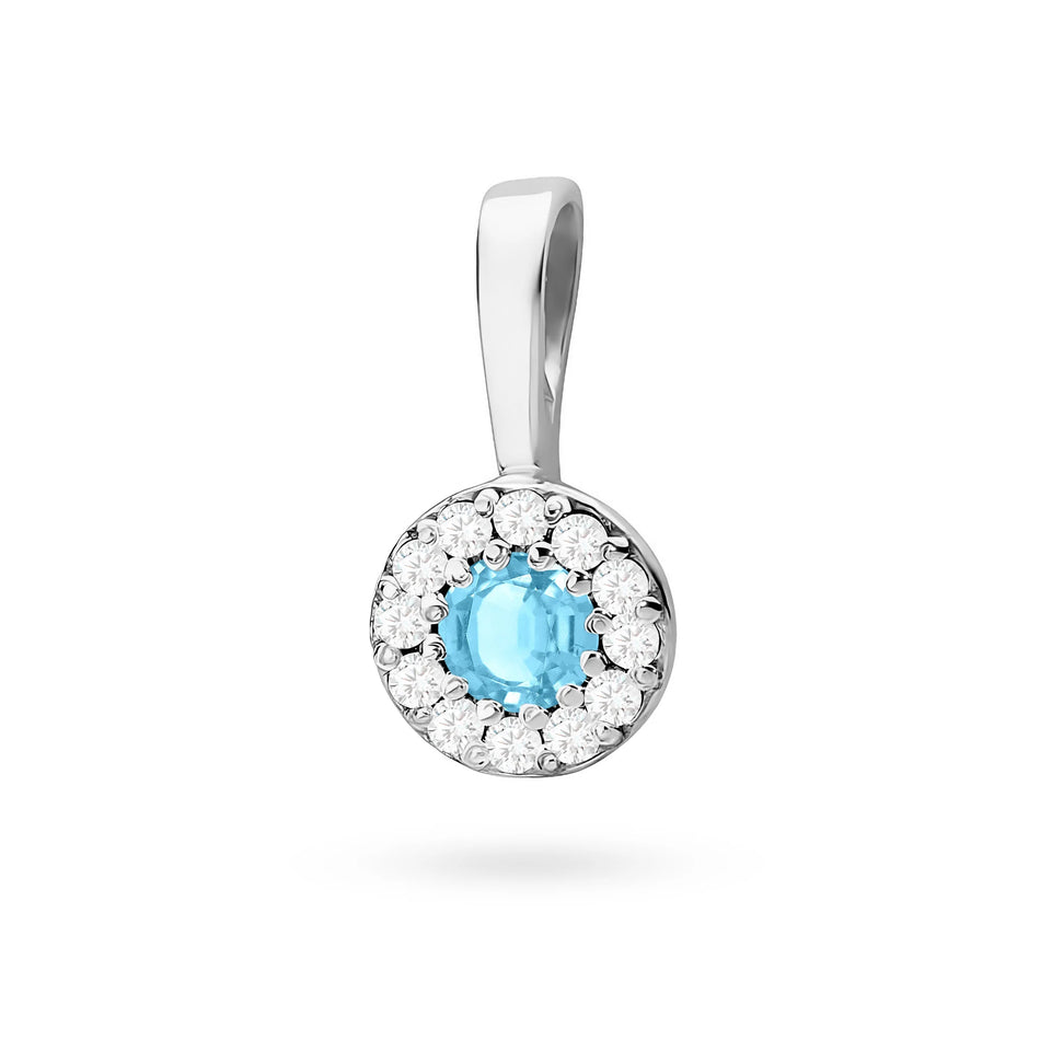 White Gold round pendant with topaz and  real diamonds in 3 colors of 14k(585) gold.