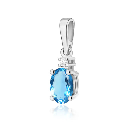 White Gold pendant with oval topaz and additional diamonds.