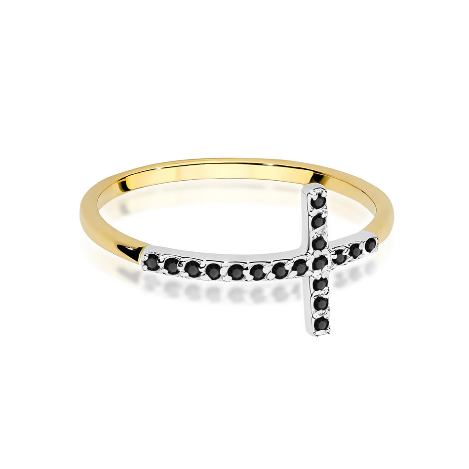 Gold ring with cross made from 0.09ct black diamonds