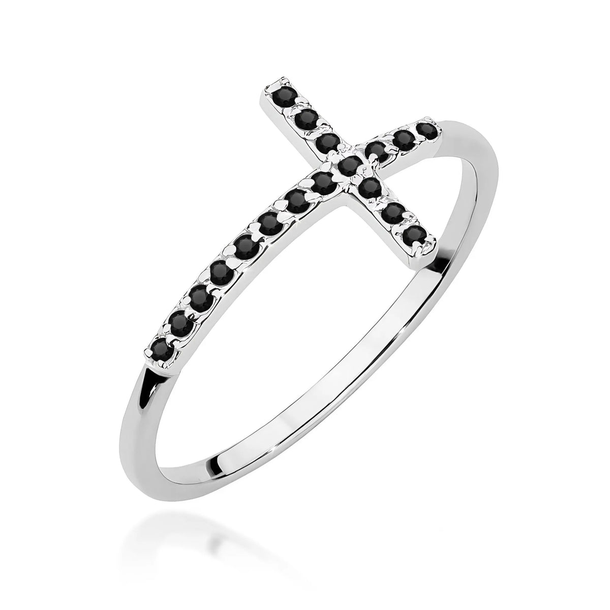 Prsten z Bílého Zlata s křížem z černých diamantů o hmotnosti 0,09 ct