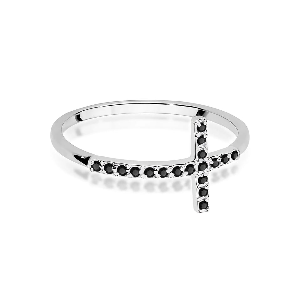 White gold ring with cross made from 0.09ct black diamonds