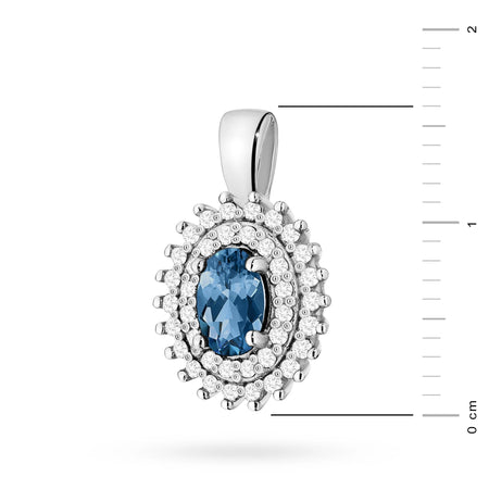 Přívěsek z 14karátového (585) zlata. Střední topaz london blue 0,50 ct obklopený 39 diamanty o celkové hmotnosti 0,19 ct. Jedinečný dárek pro ni. Náš obchod nabízí řetízky a náhrdelníky.
